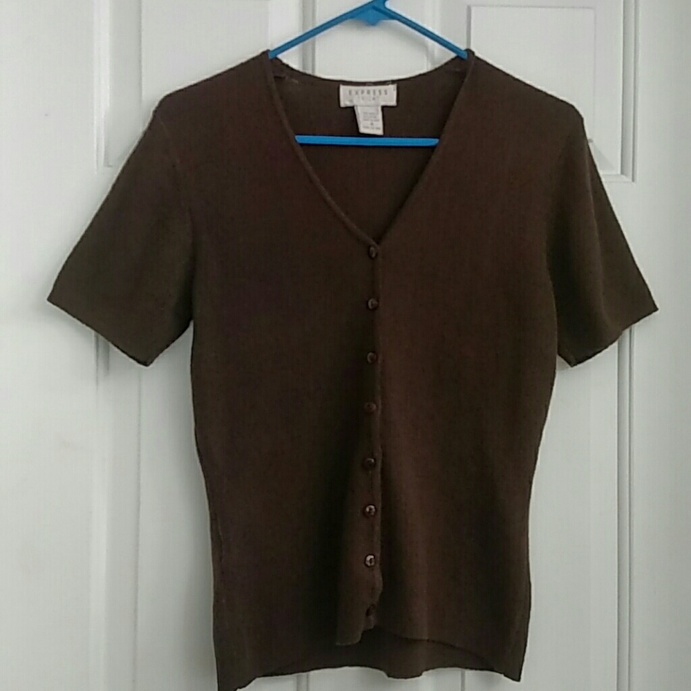 Brown short sleeve cardigan sweater